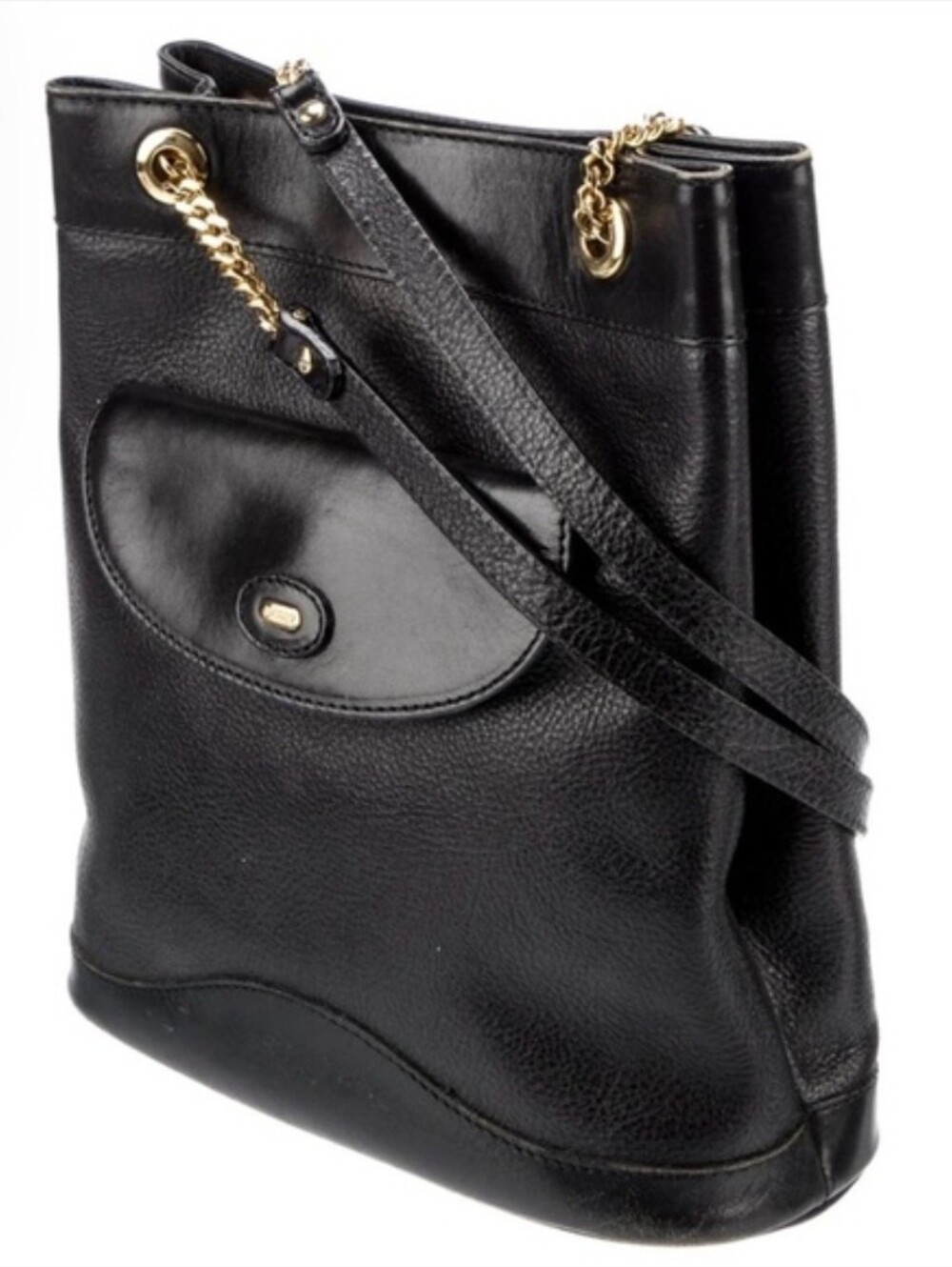 BALLY Vintage Black Leather Chain-Trim Shoulder Bag